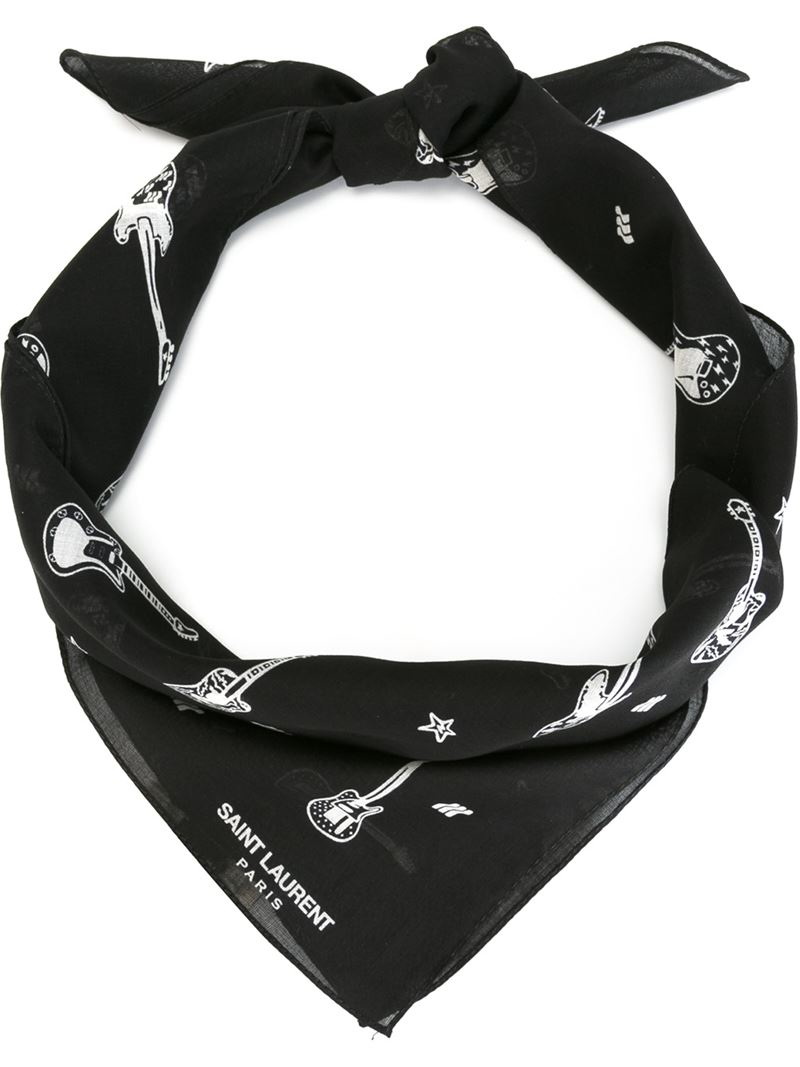 Saint laurent Guitar Print Bandana Scarf in Black for Men Lyst