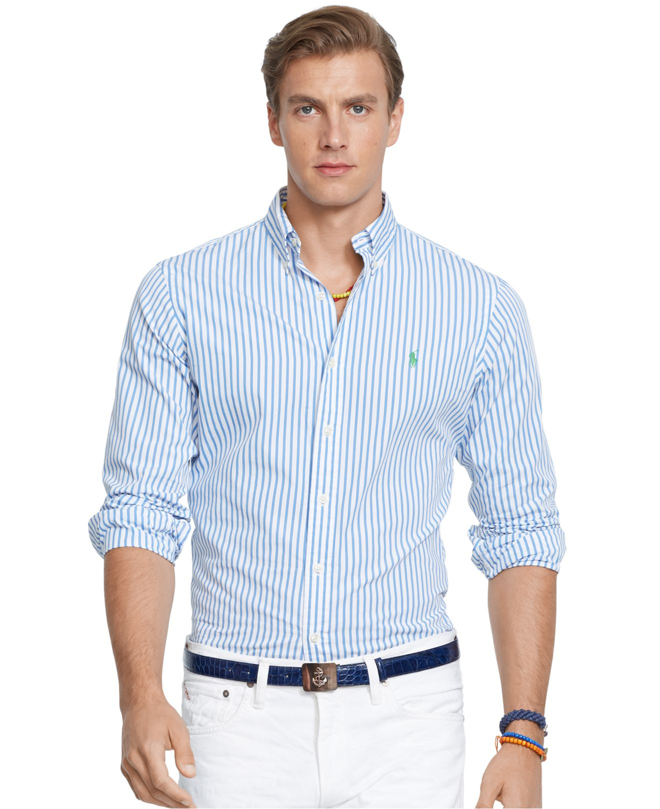 Lyst Polo  Ralph  Lauren  Striped Poplin Shirt  in Blue for Men