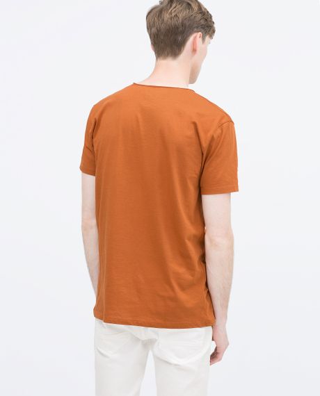 Zara V-Neck T-Shirt in Orange for Men (Burnt orange)