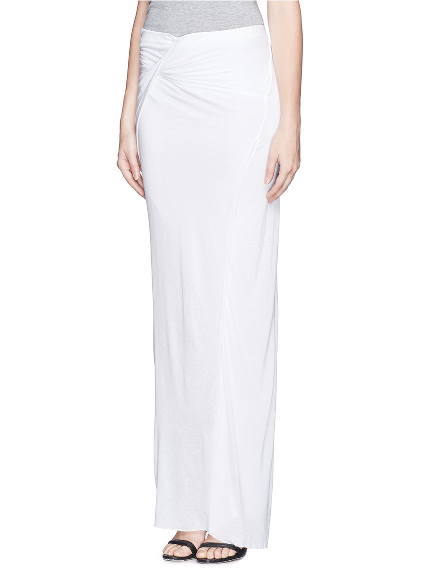 Helmut lang Twist Front Jersey Maxi Skirt in White | Lyst