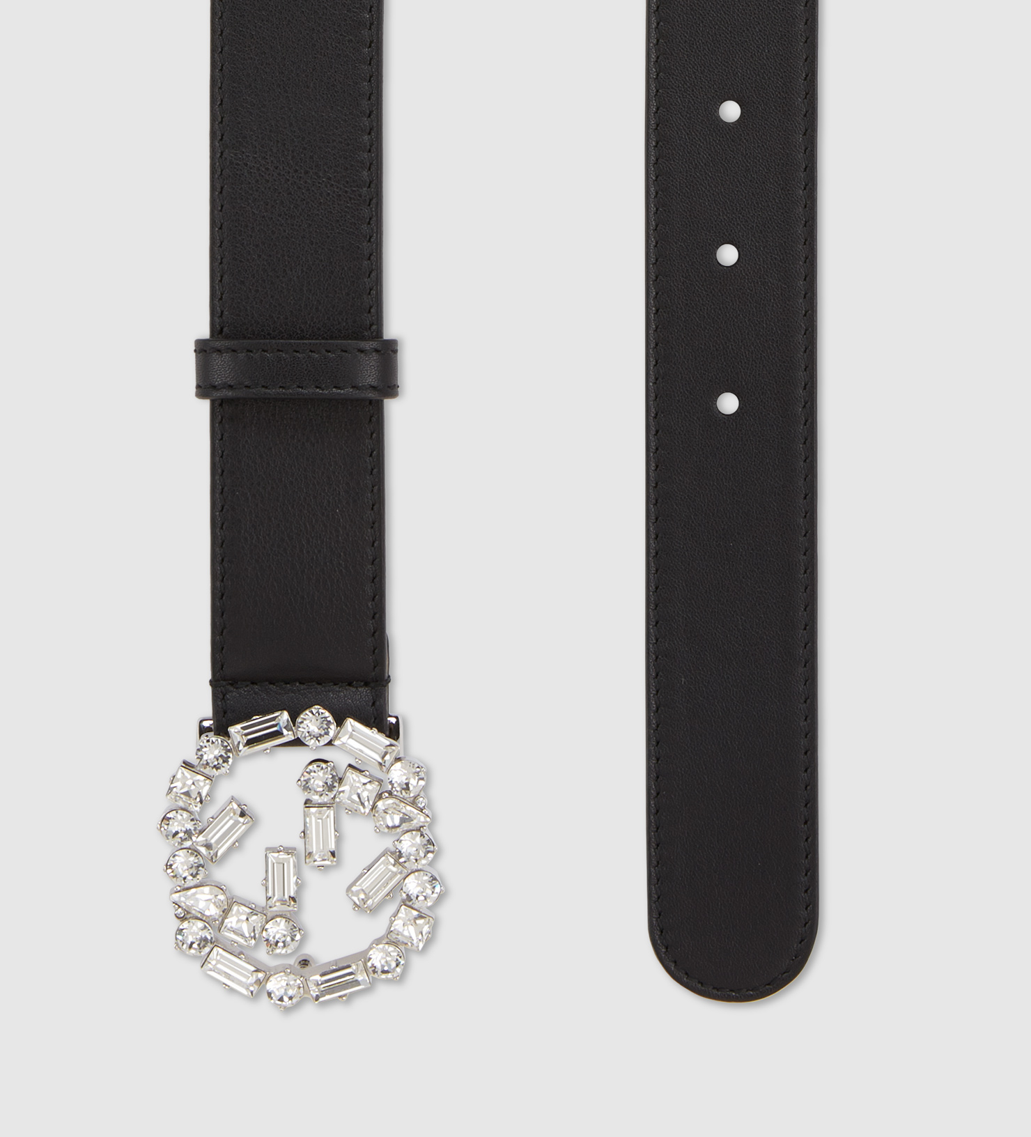 Gucci Black Leather Belt With Crystal Interlocking G Buckle in Black | Lyst