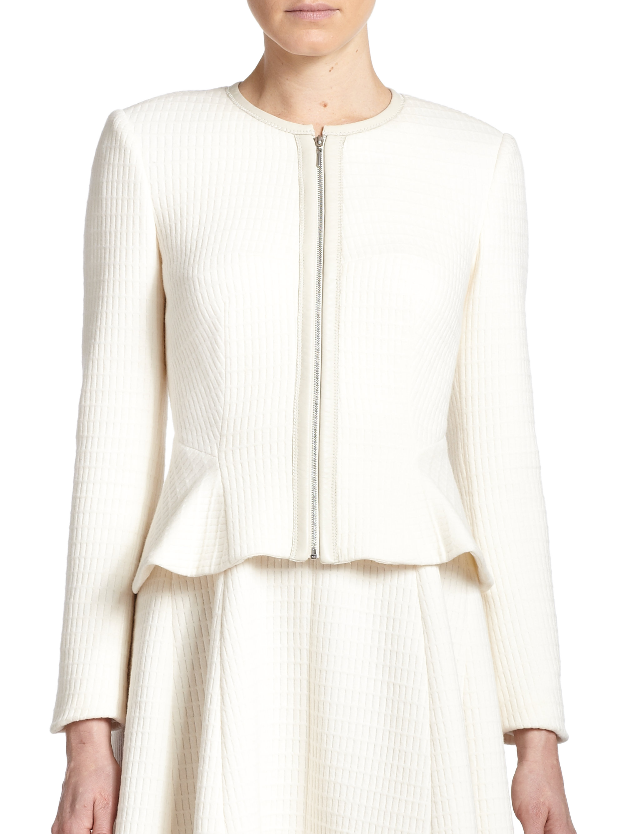 Rebecca taylor Leathertrimmed Peplum Jacket in White Lyst