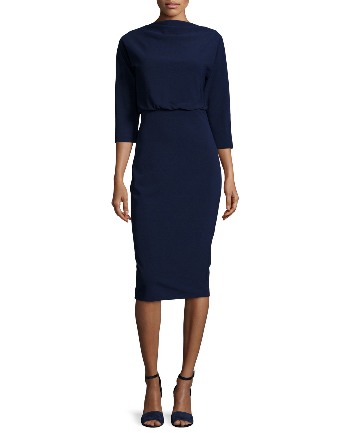 Lyst - Badgley Mischka 3/4-sleeve Blouson-top Day Dress in Blue