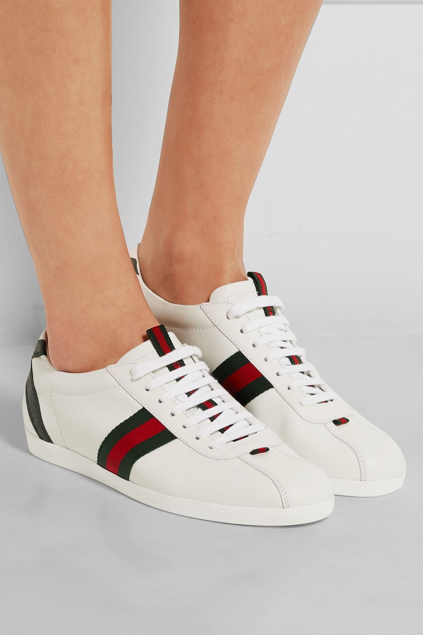 Lyst - Gucci New Ace Watersnake-trimmed Leather Sneakers in White