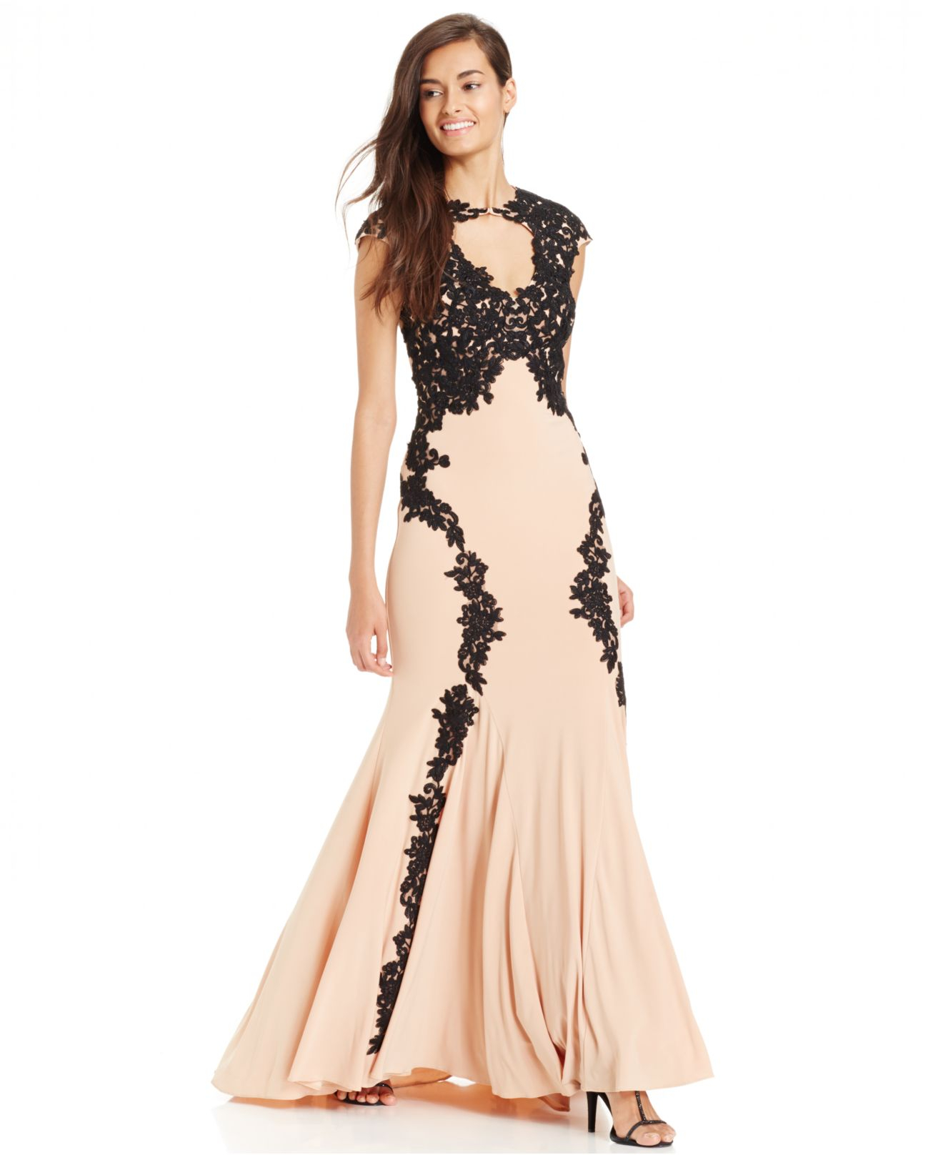 betsy and adam lace sleeve gown