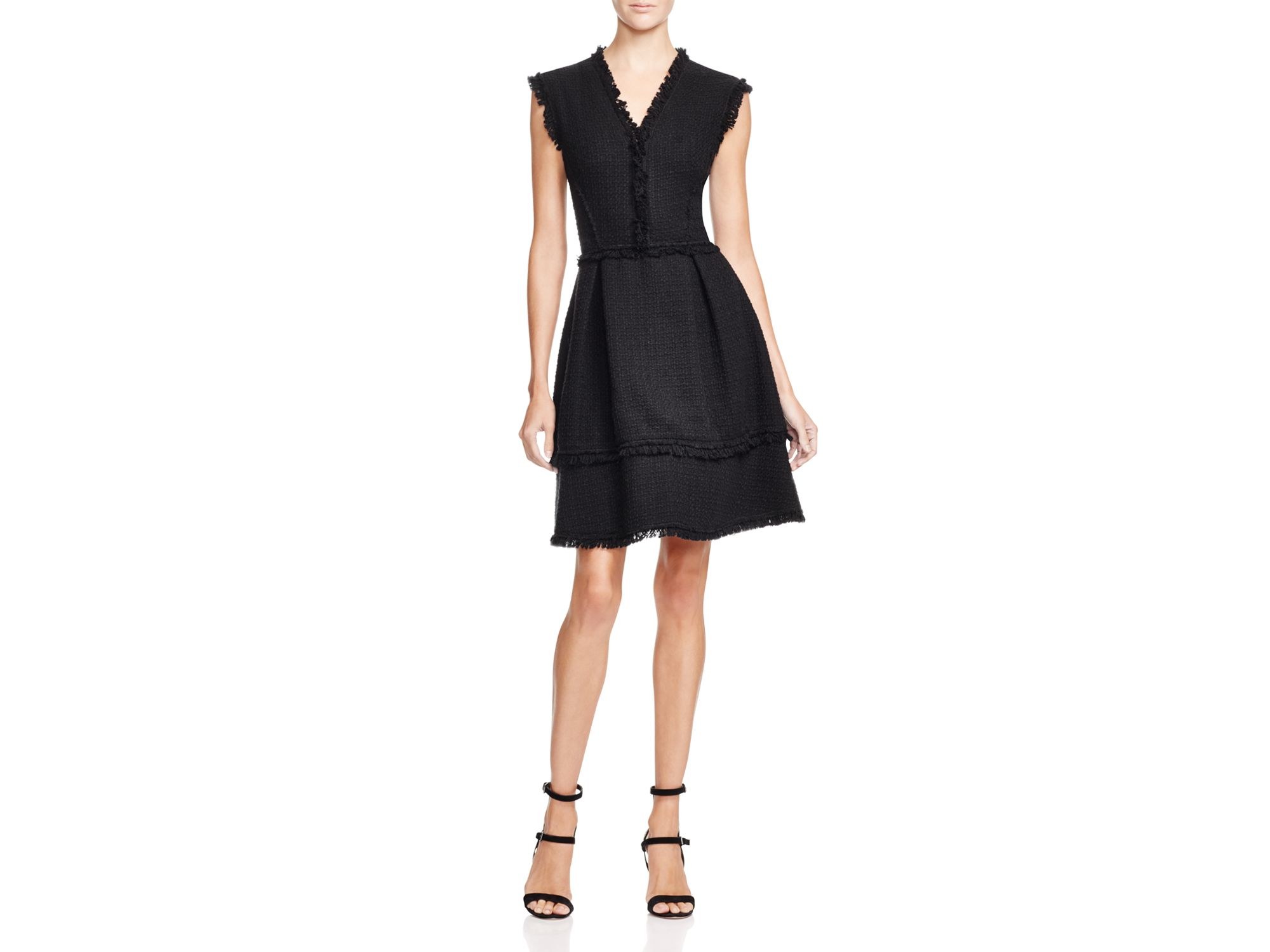 Lyst Rebecca Taylor V Neck Tweed Dress In Black Gallery
