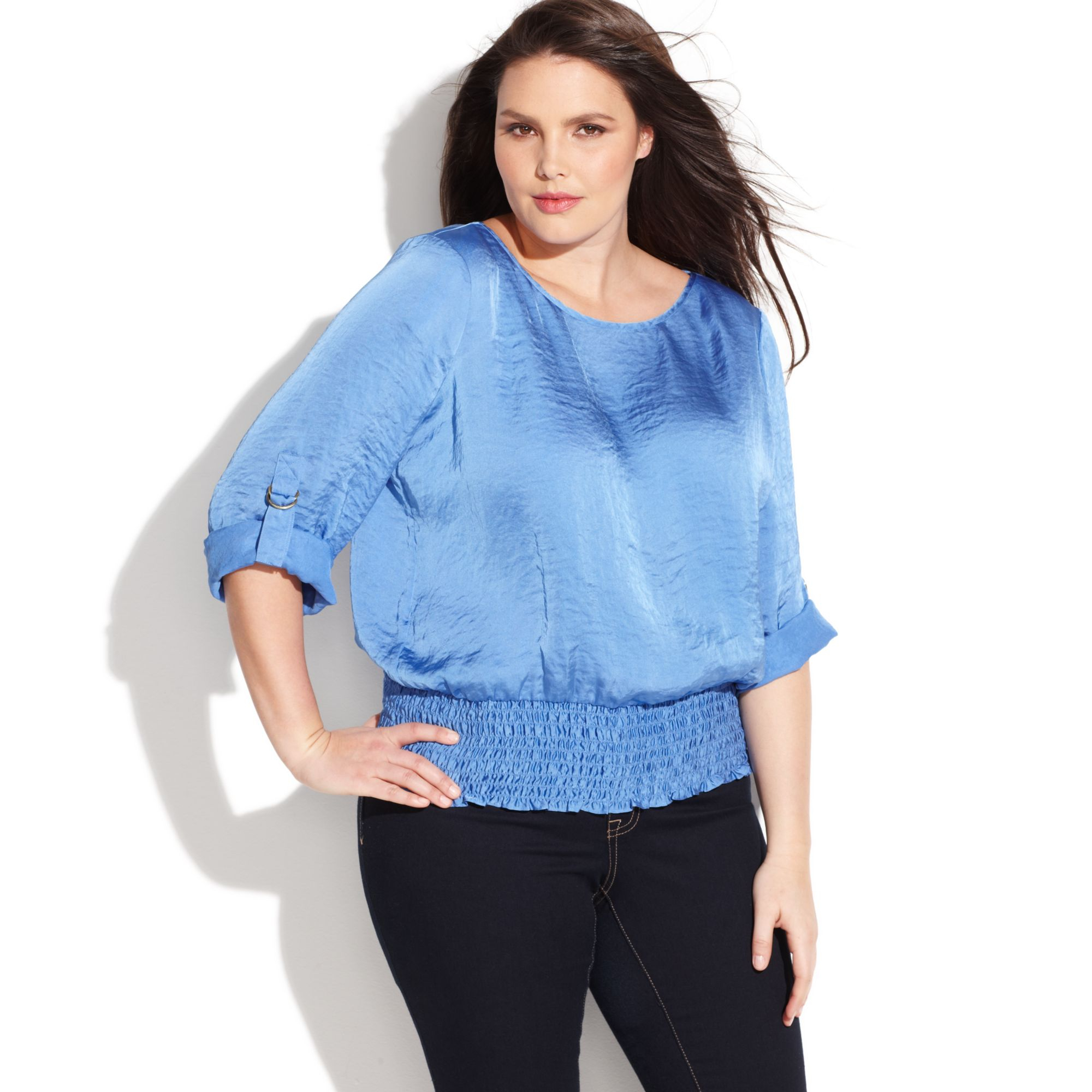 Lyst - Michael Kors Michael Plus Size Rolltabsleeve Peasant Blouse in Blue