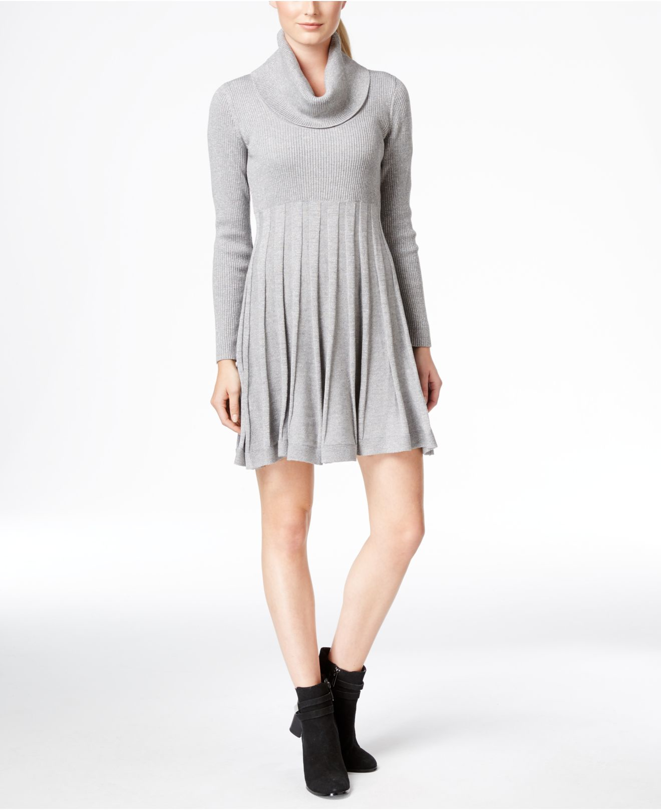 Lyst - Calvin Klein Cowl-neck Fit & Flare Sweater Dress in Gray