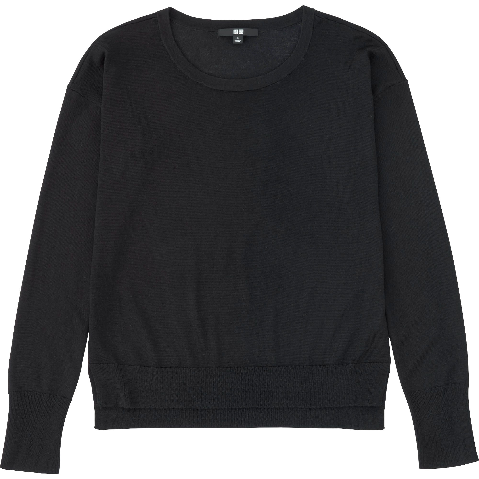 Uniqlo Women Extra Fine Merino Crew Neck Sweater in Black | Lyst