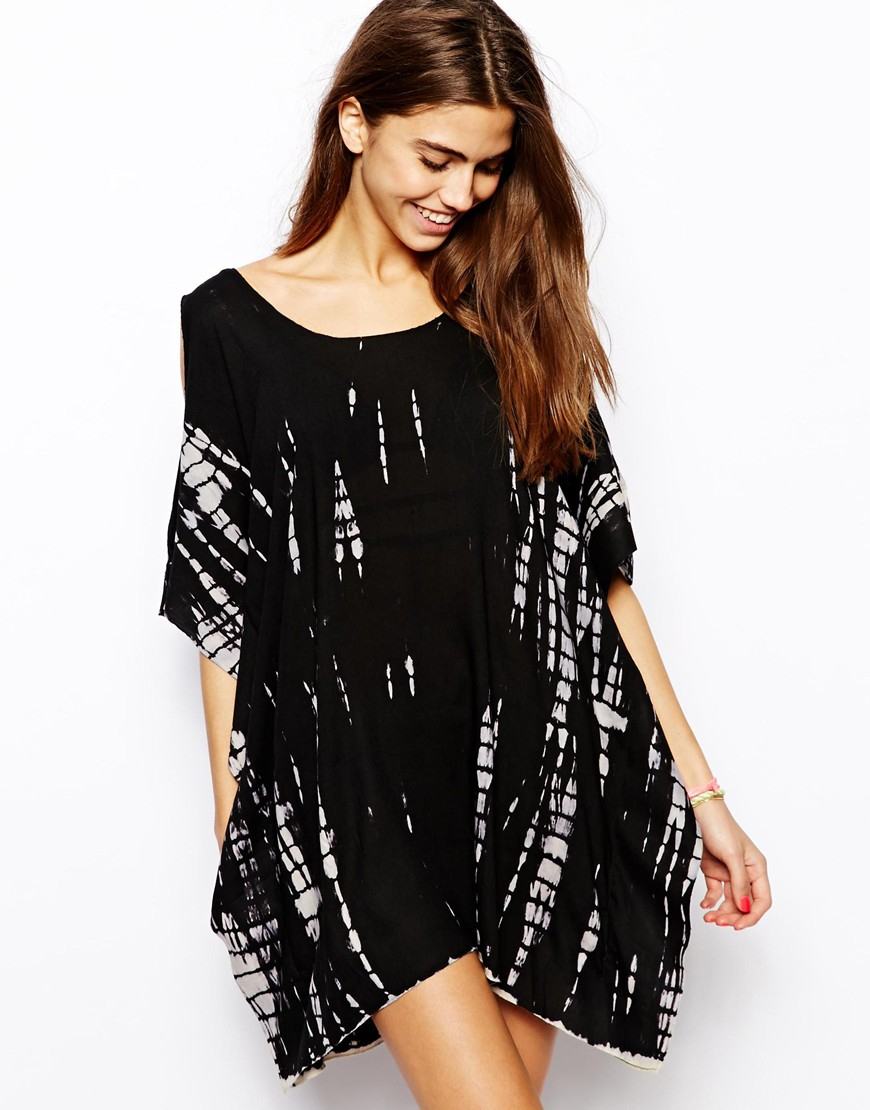 Lyst - Asos Tie Dye Cold Shoulder Beach Cover Up in Black