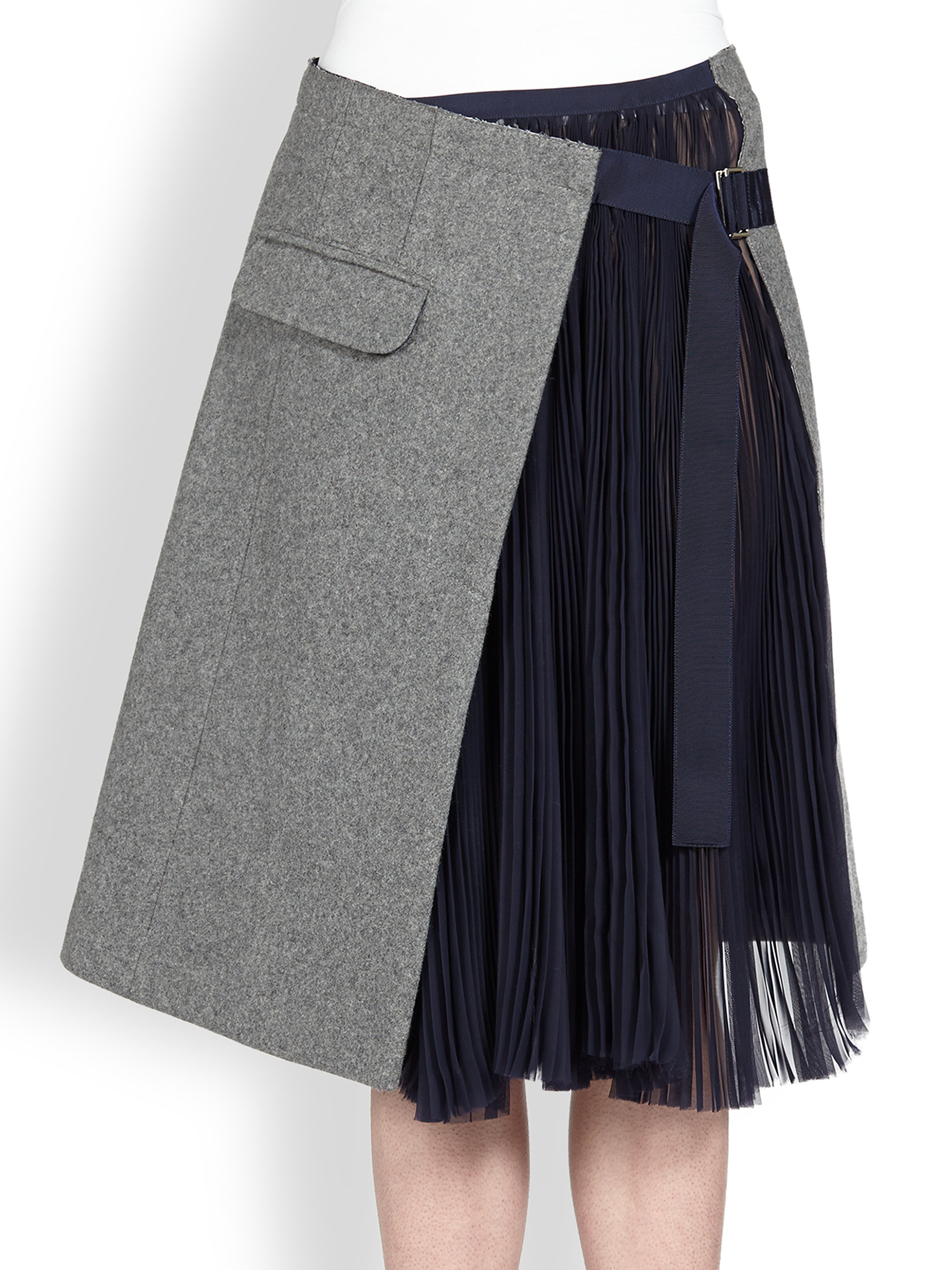 sacai asymmetrical pleated combo skirt in blue lyst old navy careers
