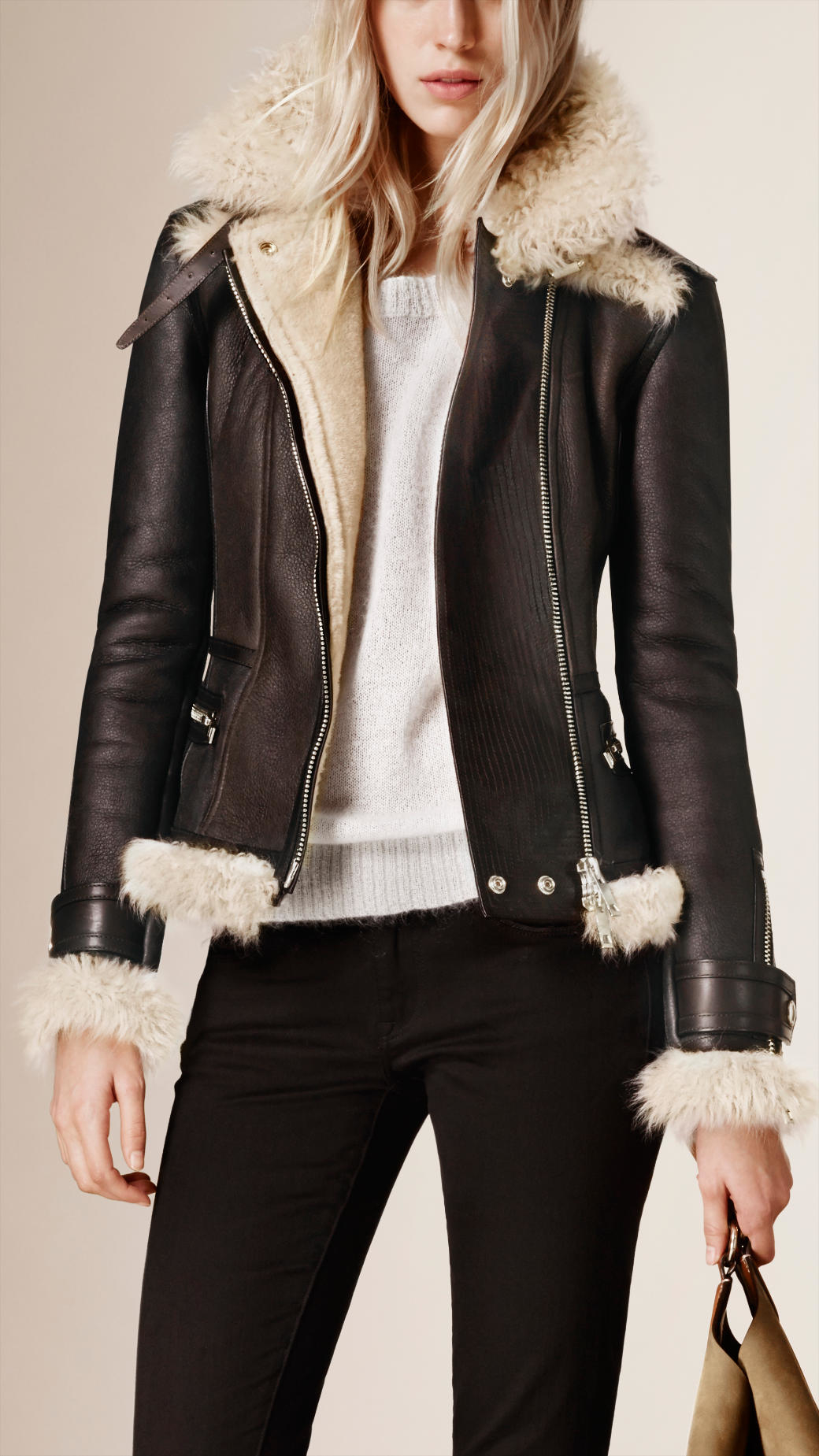 Burberry Shearling Aviator Jacket in Brown | Lyst