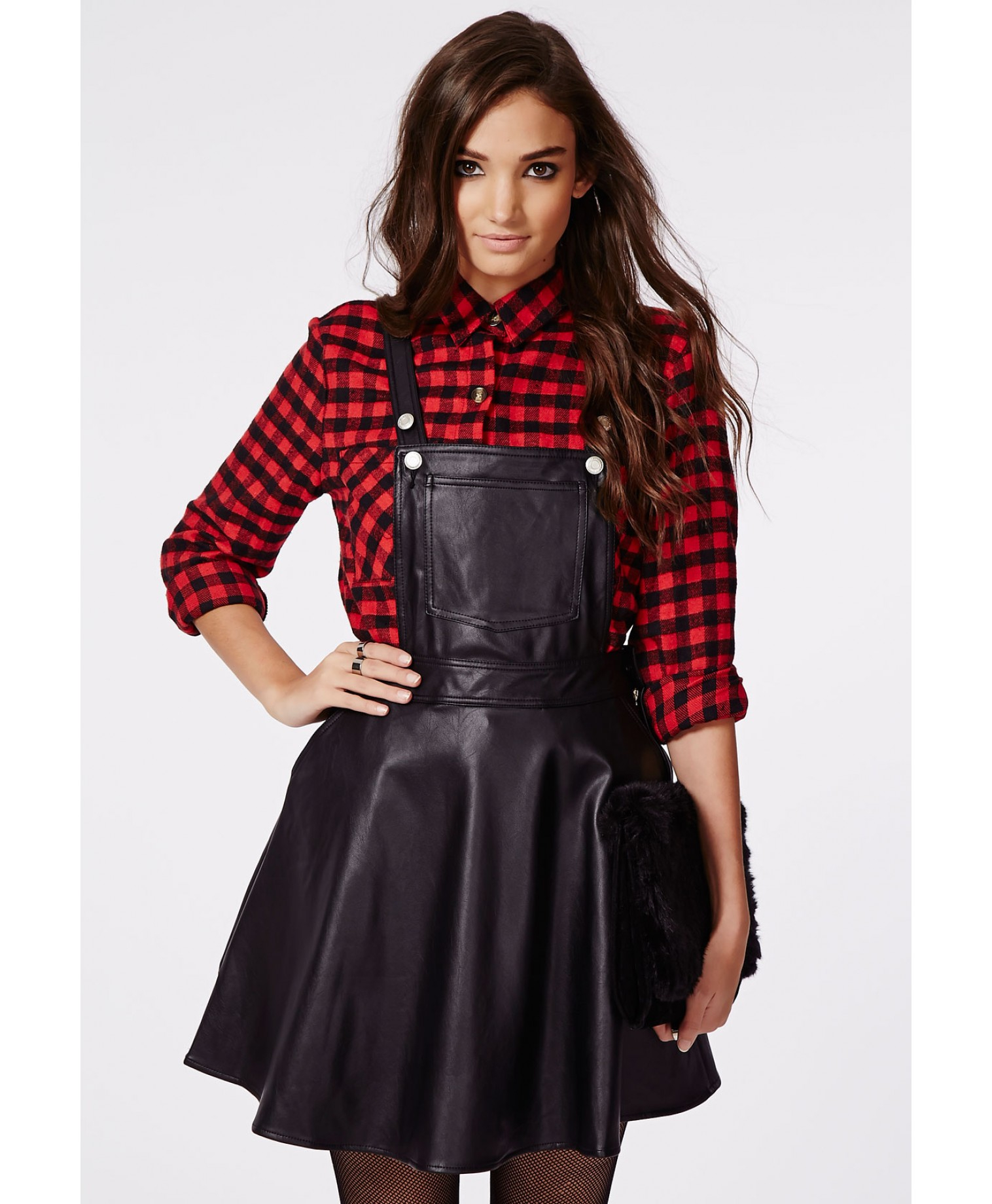 Missguided Octavia Faux Leather Dungaree Dress Black in Black | Lyst
