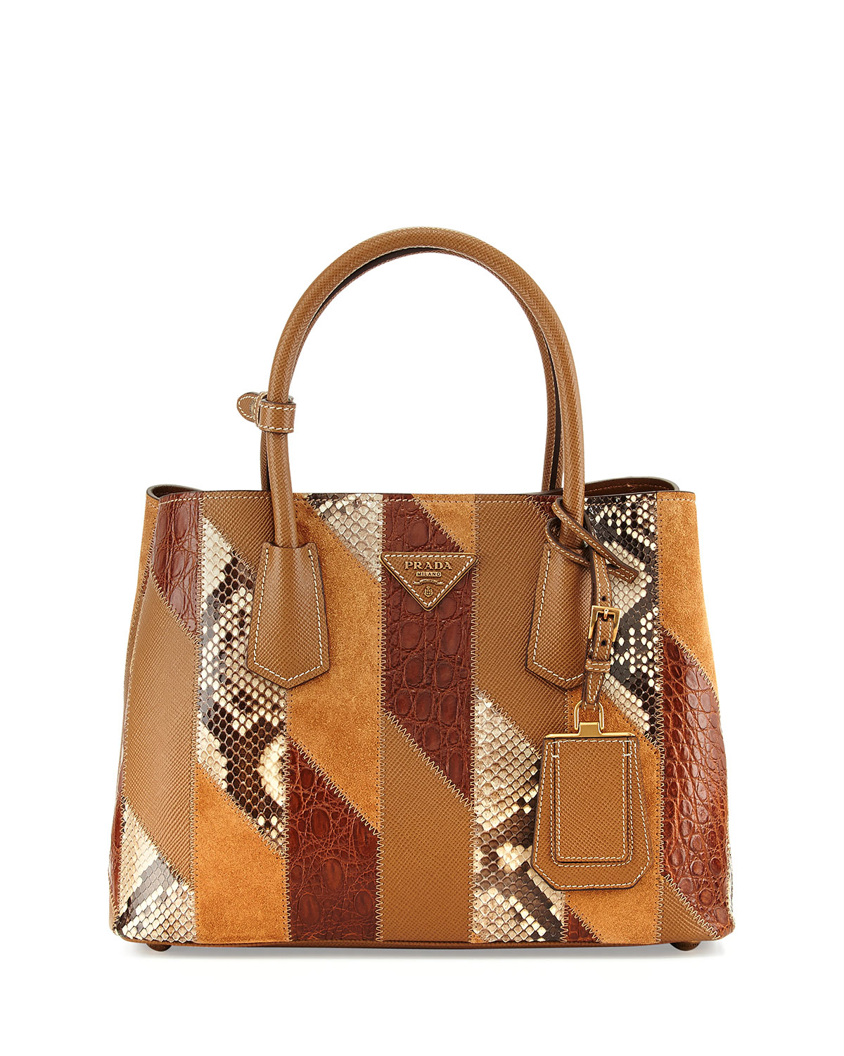 handbag prada - Prada Python \u0026amp; Crocodile Patchwork Small Tote Bag in Brown (LIGHT ...