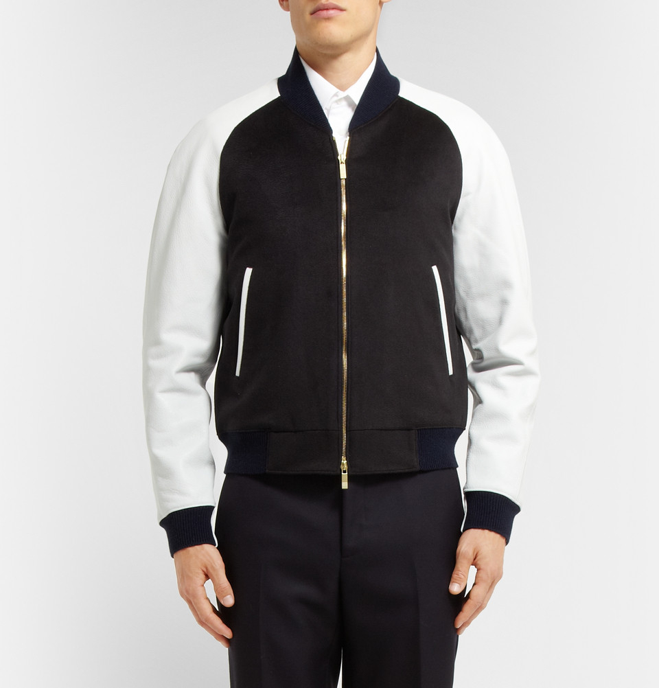 Lyst - Thom Browne Leather-Sleeved Cashmere Bomber Jacket in Black for Men