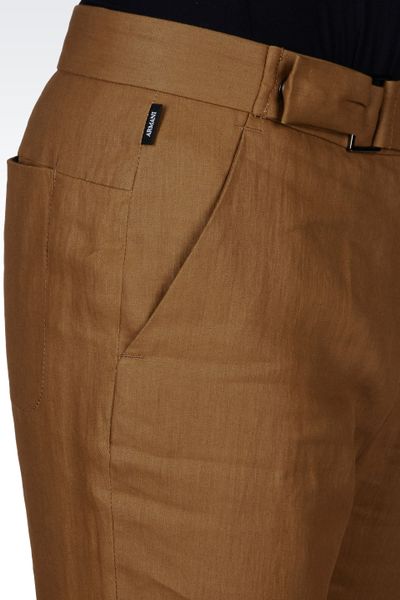 Armani Linen Pants with Belted Waist in Brown for Men | Lyst