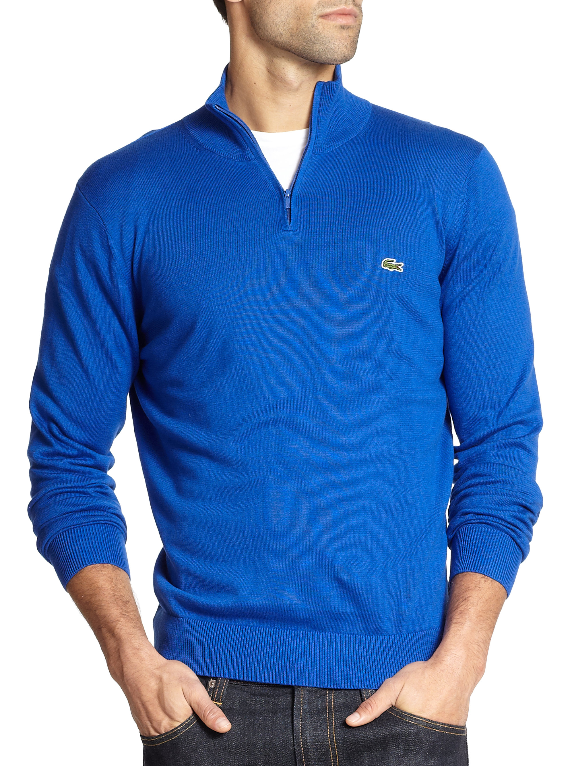 Lyst - Lacoste Half-zip Pullover Sweater in Blue for Men