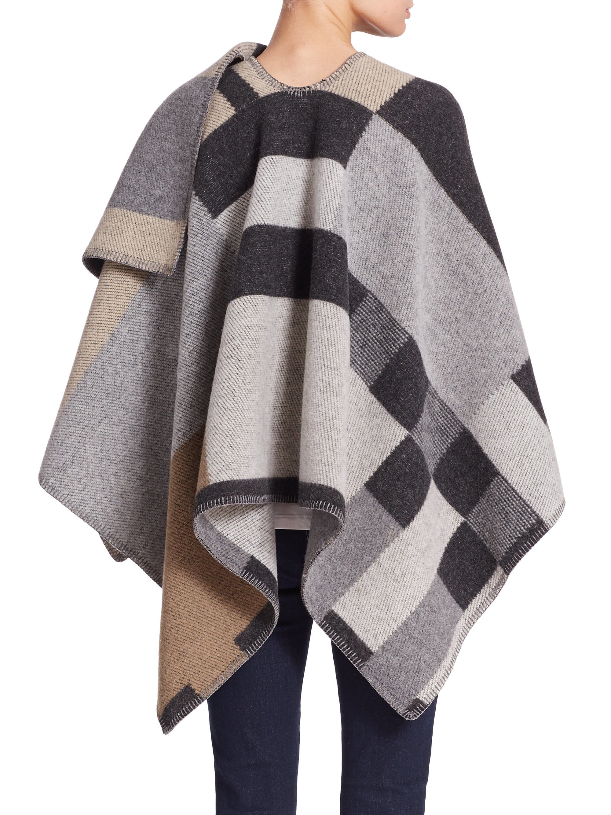 Lyst - Burberry Mega Check Wool & Cashmere Cape in Brown