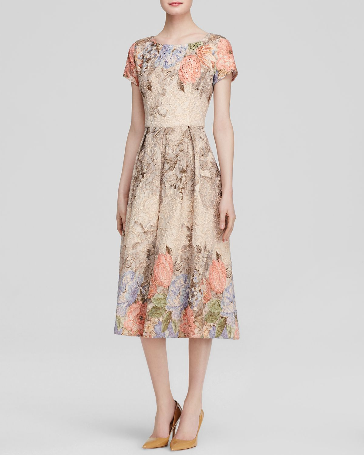 pink tea length dress