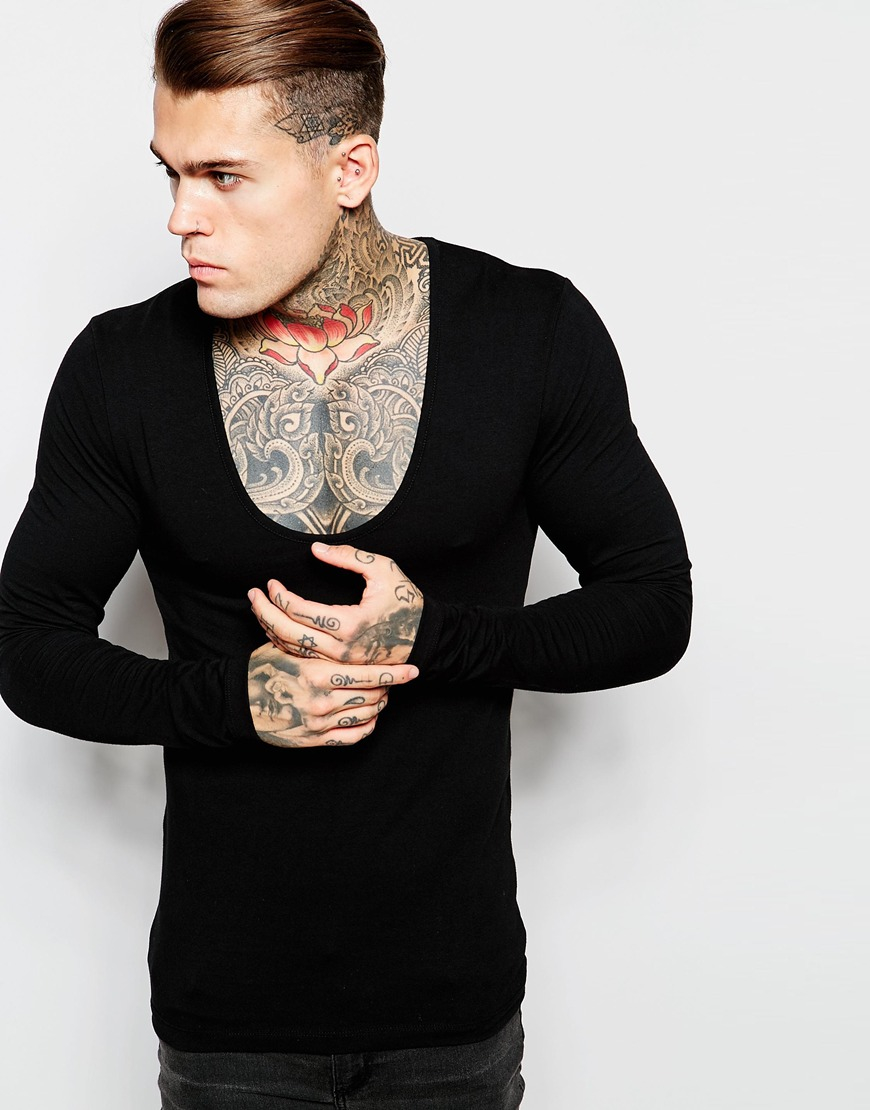 Lyst - Asos Extreme Muscle Fit Long Sleeve T-shirt With Deep Scoop In ...