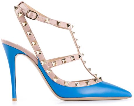 Valentino Rockstud Sandals in Blue | Lyst