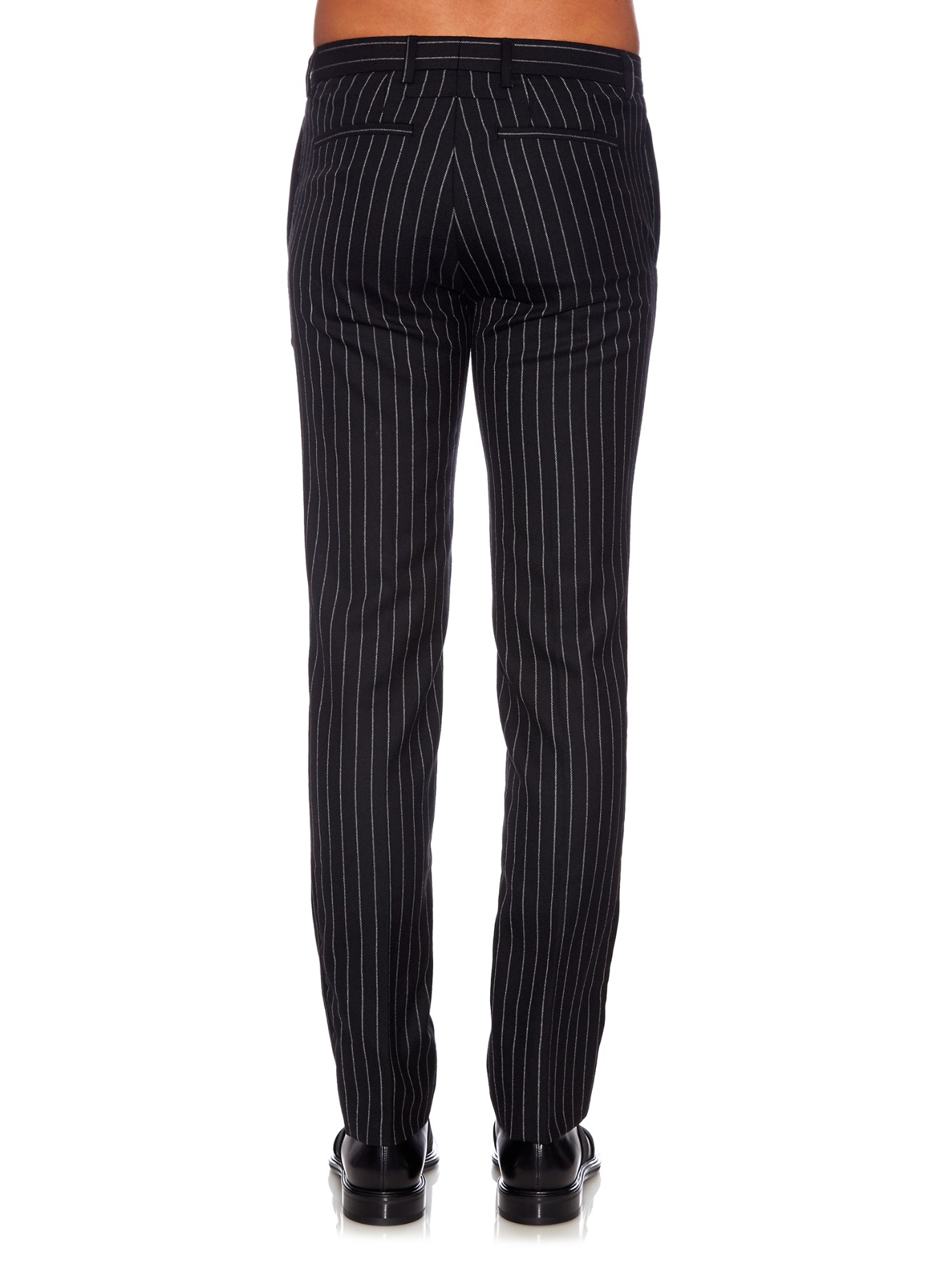 black pinstripe wide leg trousers