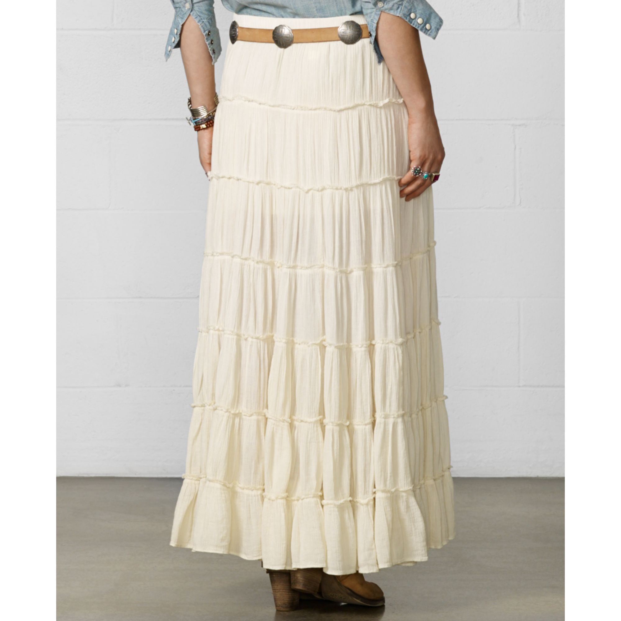 Lyst Denim And Supply Ralph Lauren Tiered Semisheer Maxi Skirt In Natural 0654