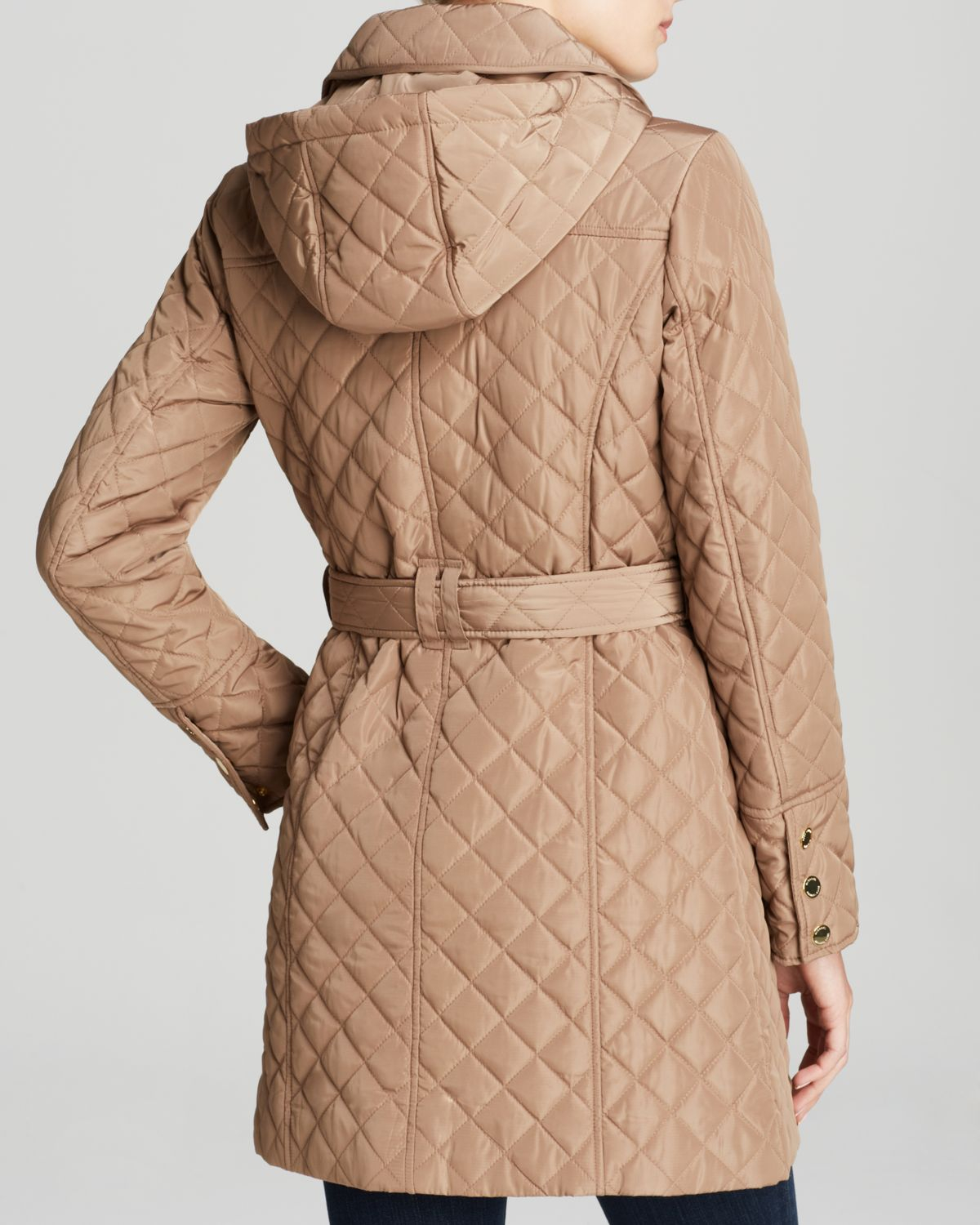 Lyst - Michael Michael Kors Coat - Missy Quilted Belted Trench in Brown