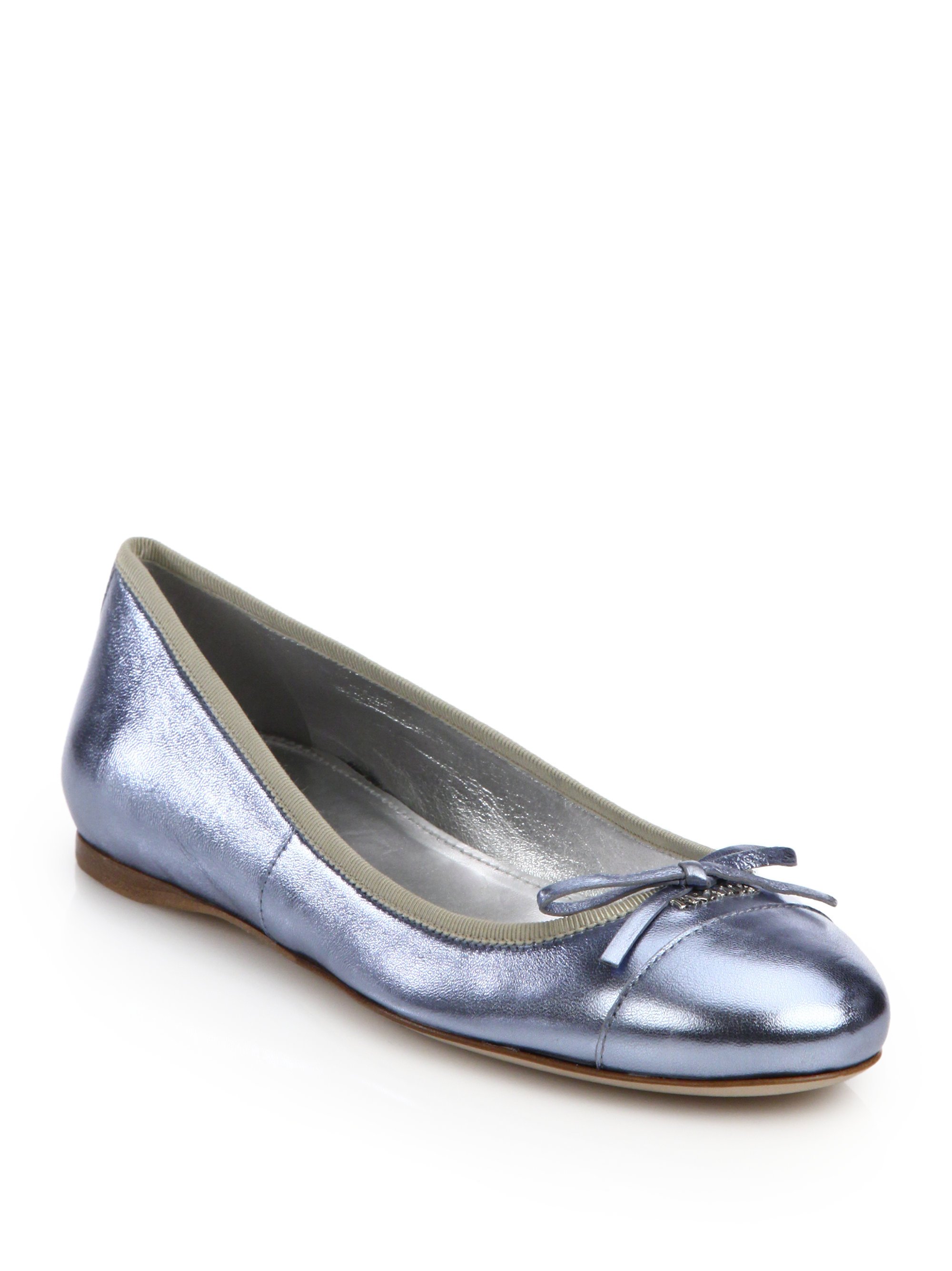 Lyst Prada Metallic Leather Ballet Flats In Blue