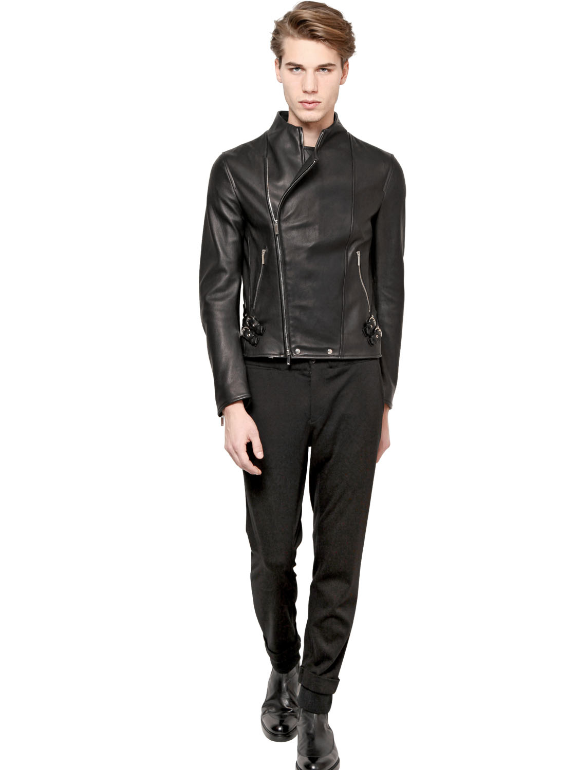 Lyst - Emporio Armani Nappa Leather Biker Jacket in Black for Men