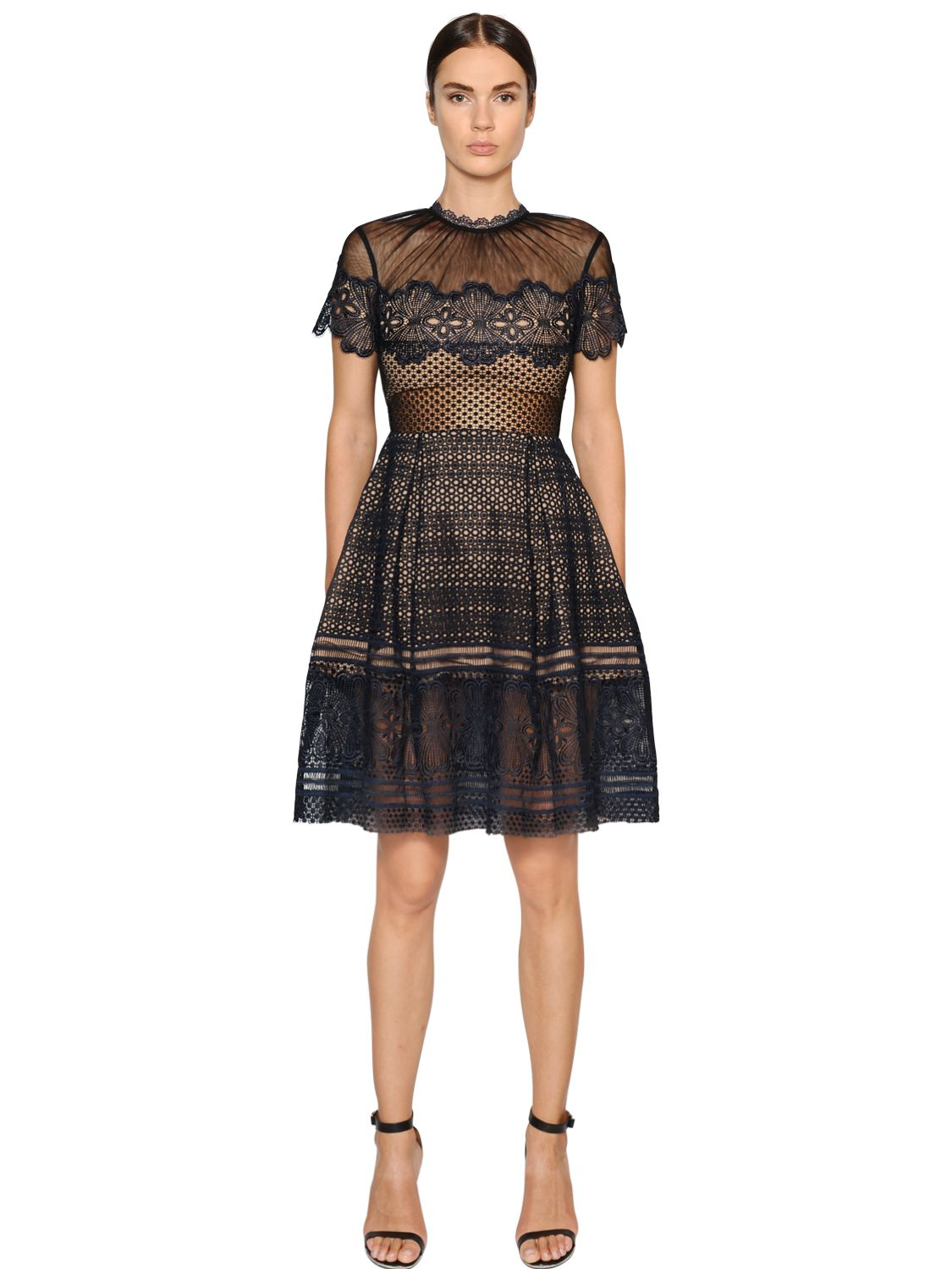 Lyst - Self-Portrait Felicia Embroidered Sheer Lace Dress in Black