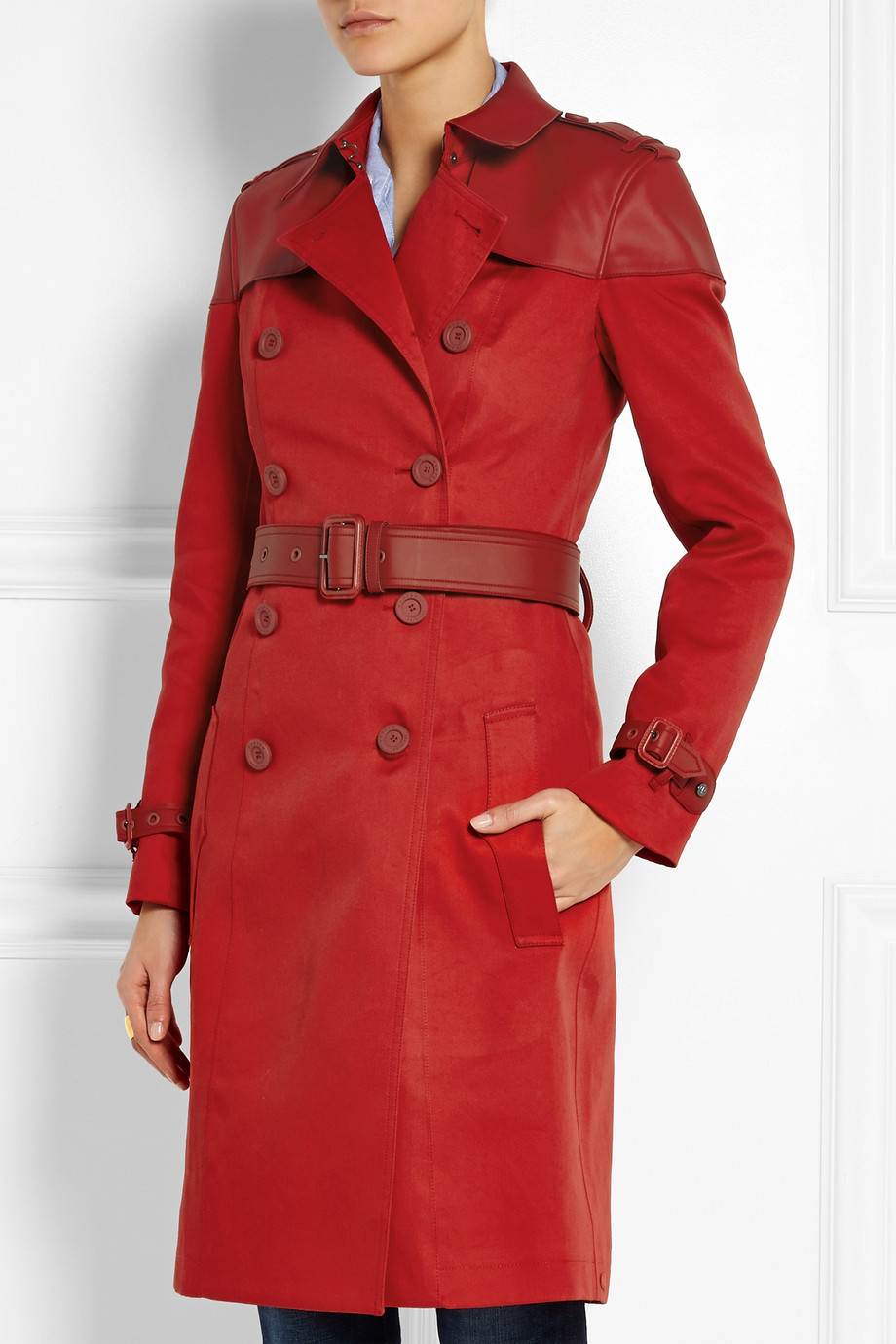 Hunter Cotton-Twill Trench Coat in Red | Lyst