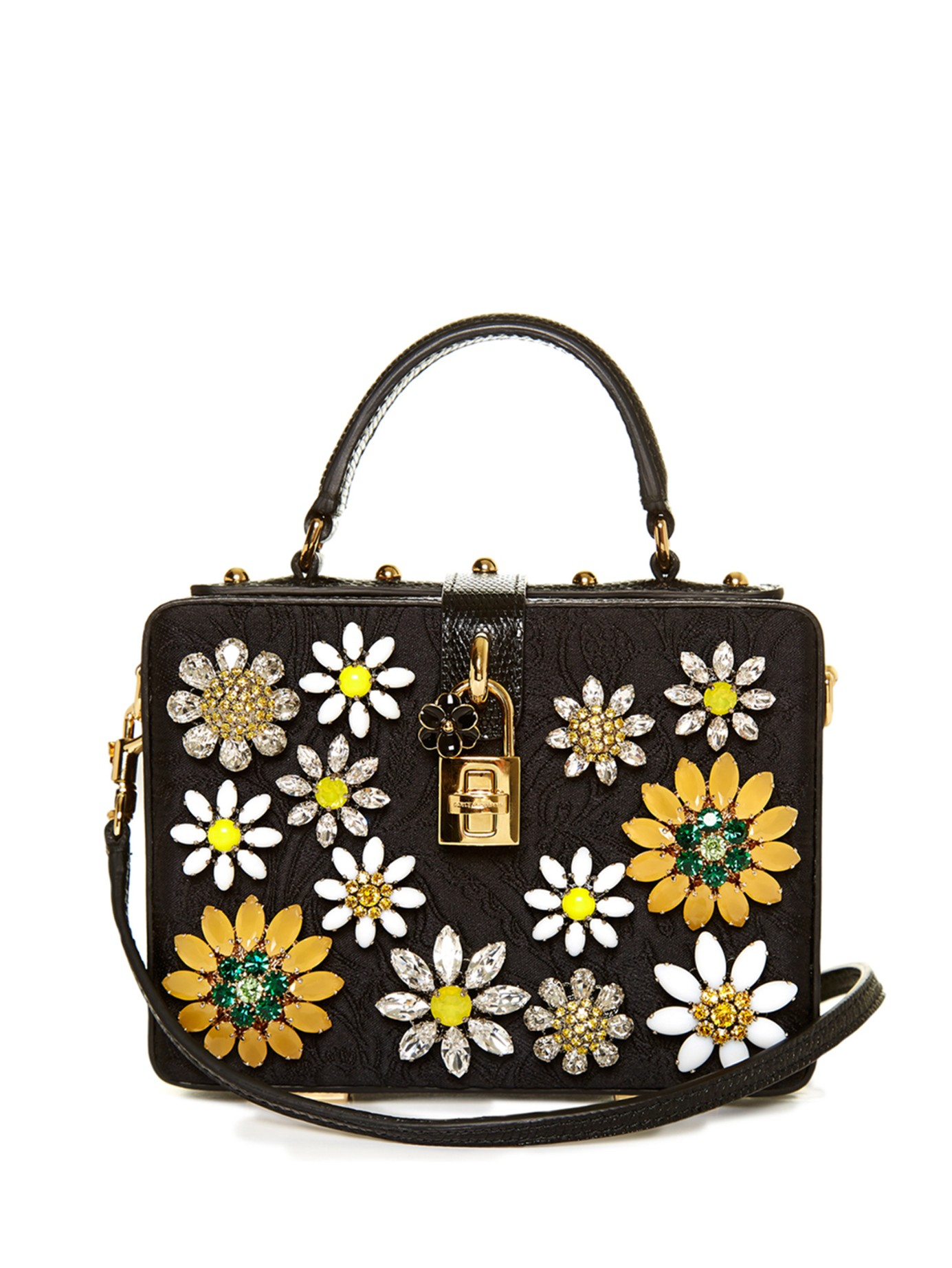 Lyst Dolce Gabbana Flower Embellished Brocade Box Bag In Black Gallery