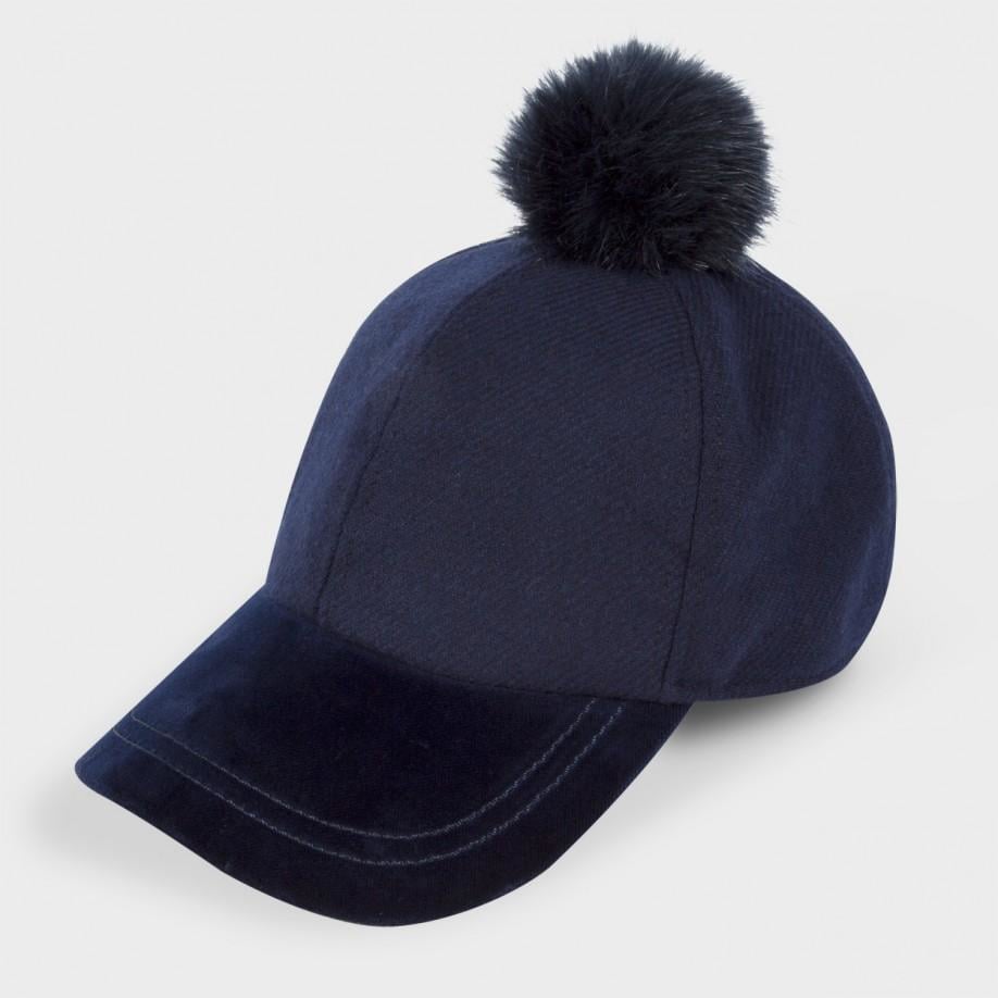 Lyst - Paul Smith Women's Navy Wool And Velour Bobble Cap  