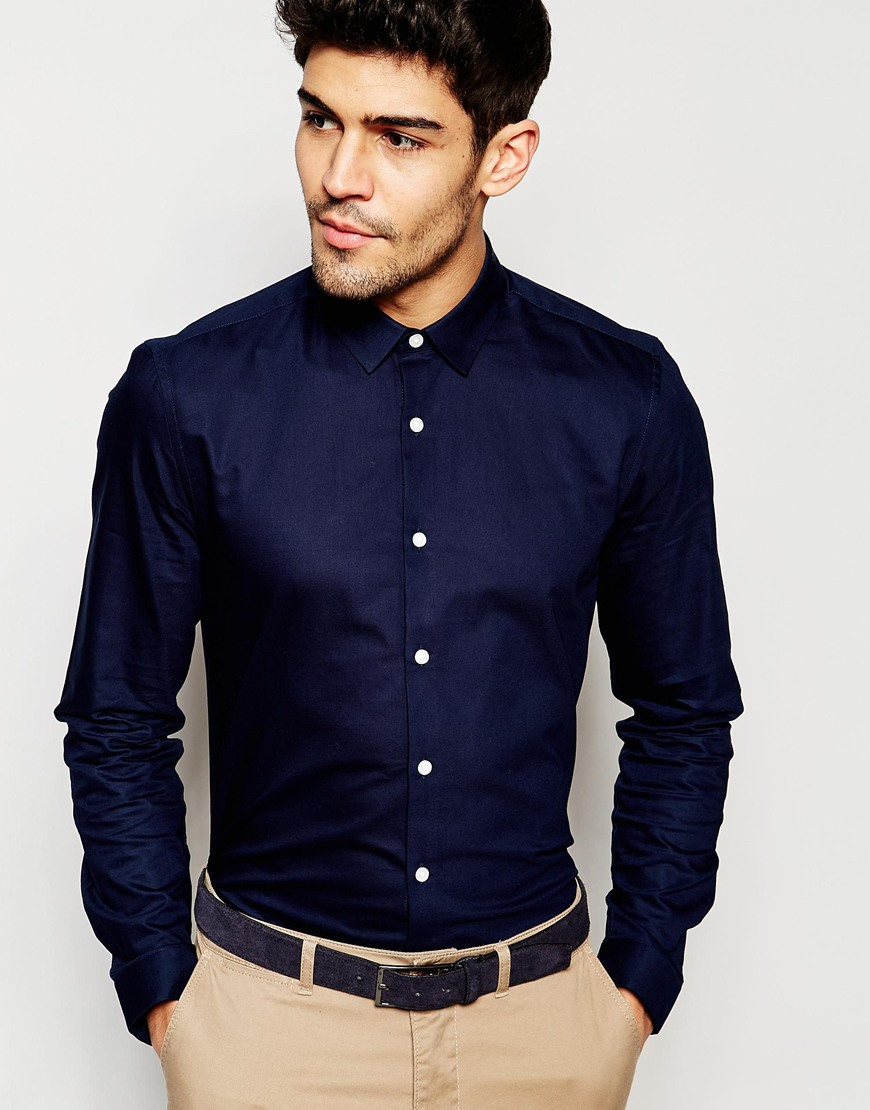 Asos Smart Oxford Shirt In Navy With Sleeves In asos smart oxford shirt in navy with sleeves in
