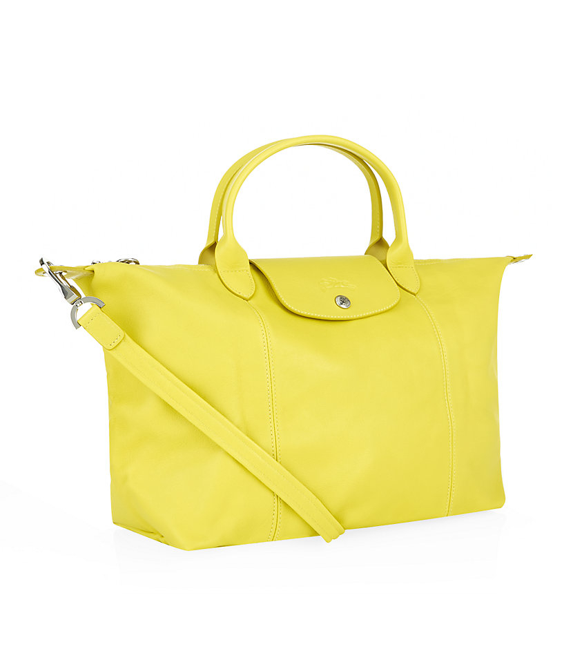 Longchamp Le Pliage Cuir Medium Handbag in Yellow | Lyst