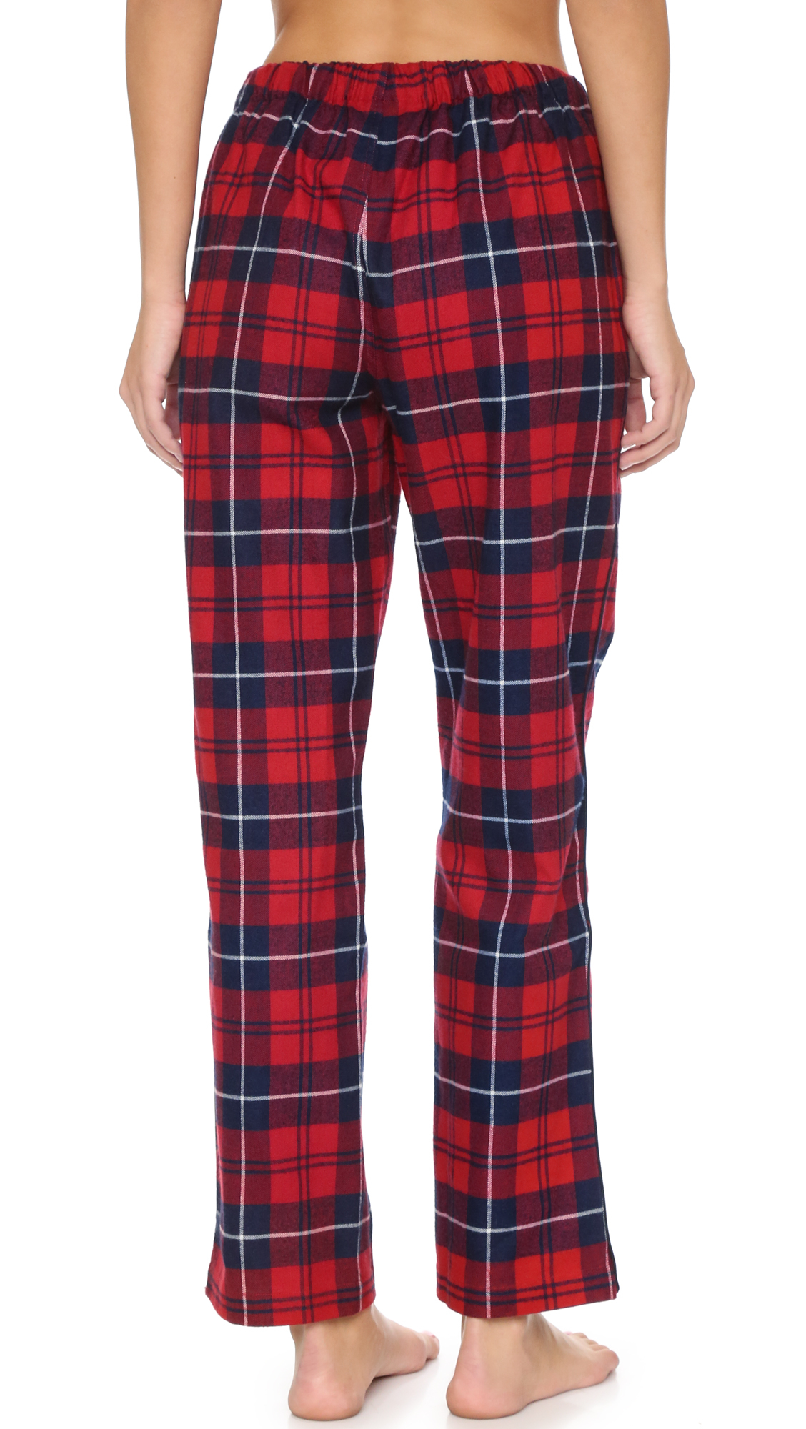 red and blue plaid pajama pants