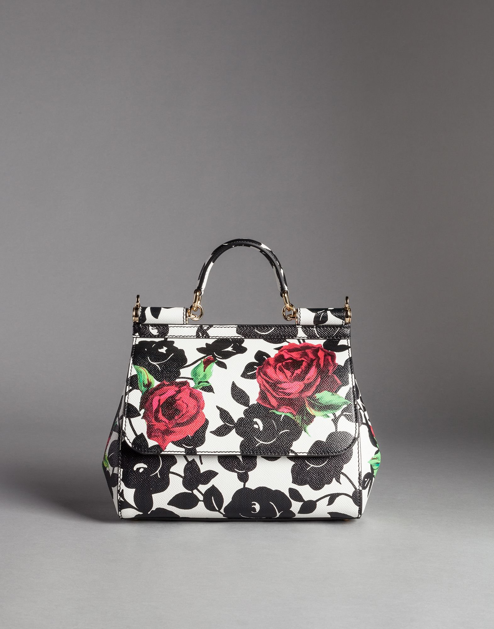 Lyst - Dolce & Gabbana Rose Print Dauphine Calfskin Medium Sicily Bag ...