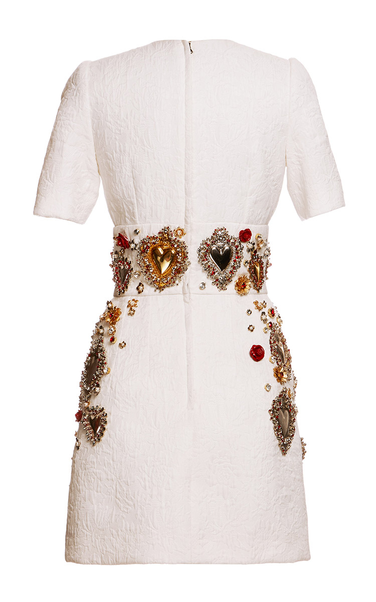 Lyst Dolce And Gabbana Sacred Heart Embellished Short Sleeve Brocade Dress In White 