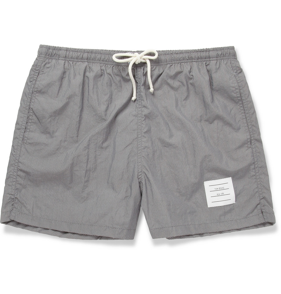 Lyst - Thom Browne Short-Length Herringbone-Print Swim Shorts in Gray ...