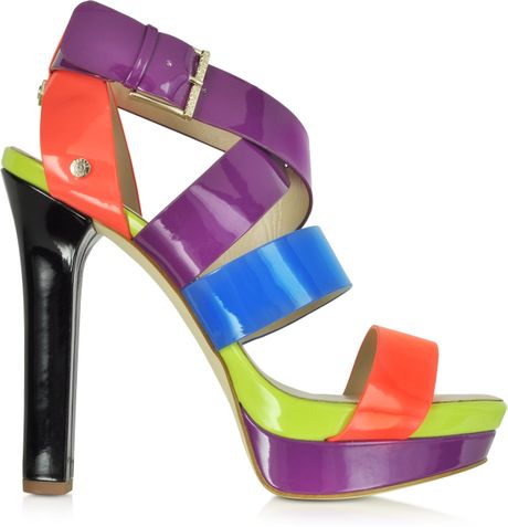 Versace Jeans Multi Color Patent Eco Leather High Heel Sandal in ...