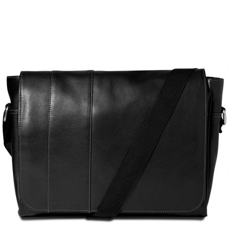 Perry Ellis Leather Messenger Bag in Black for Men | Lyst