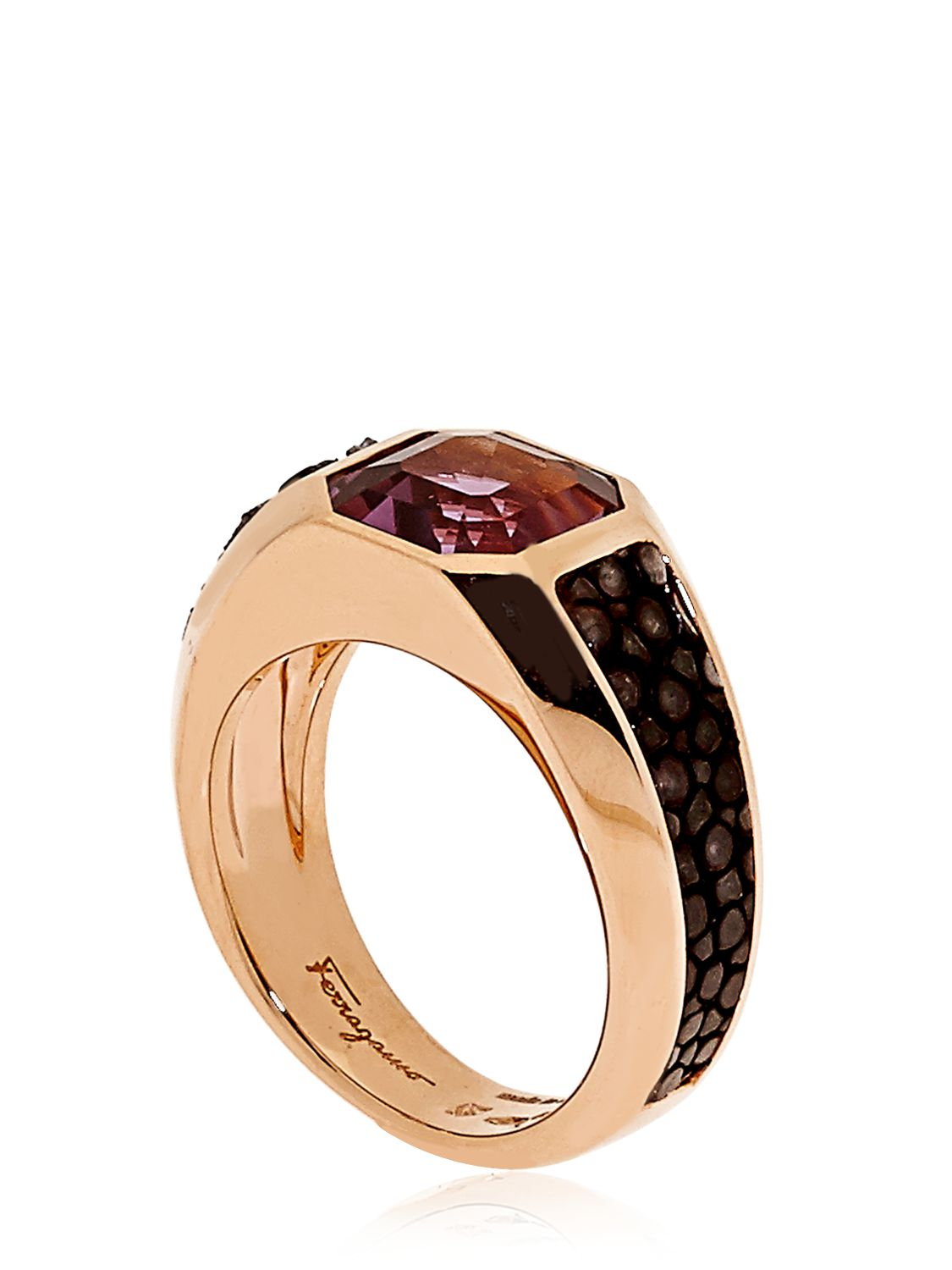 Lyst Ferragamo Galuchat Fine Jewellery Collection Ring in Pink