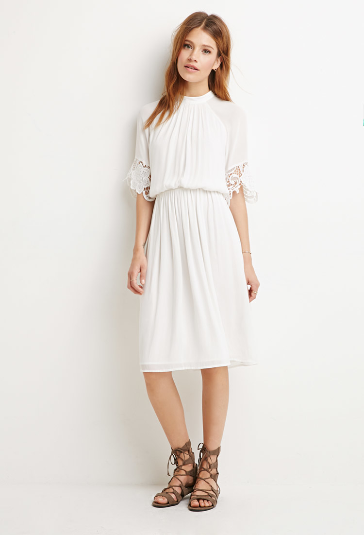 lyst forever 21 contemporary crochet trim dress in white lyst forever 21 contemporary crochet trim dress in white