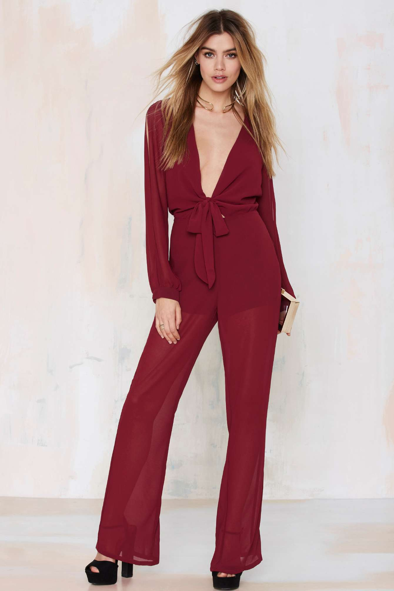 burgundy jumpsuit