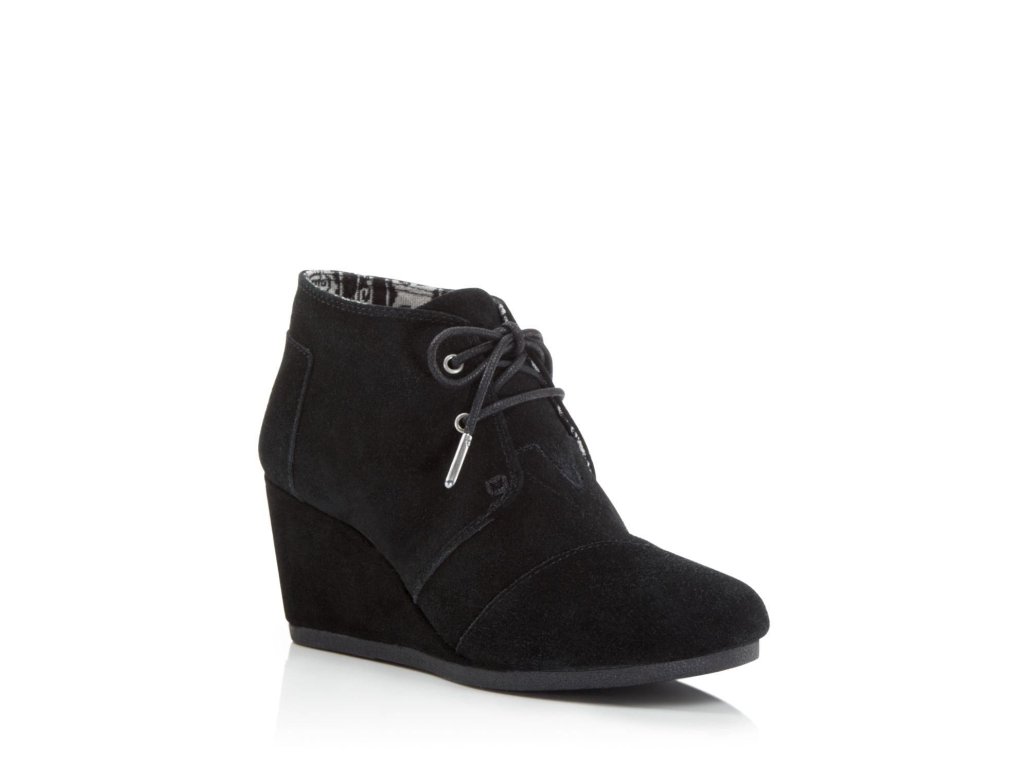 Toms Suede Desert Wedge Booties in Black | Lyst