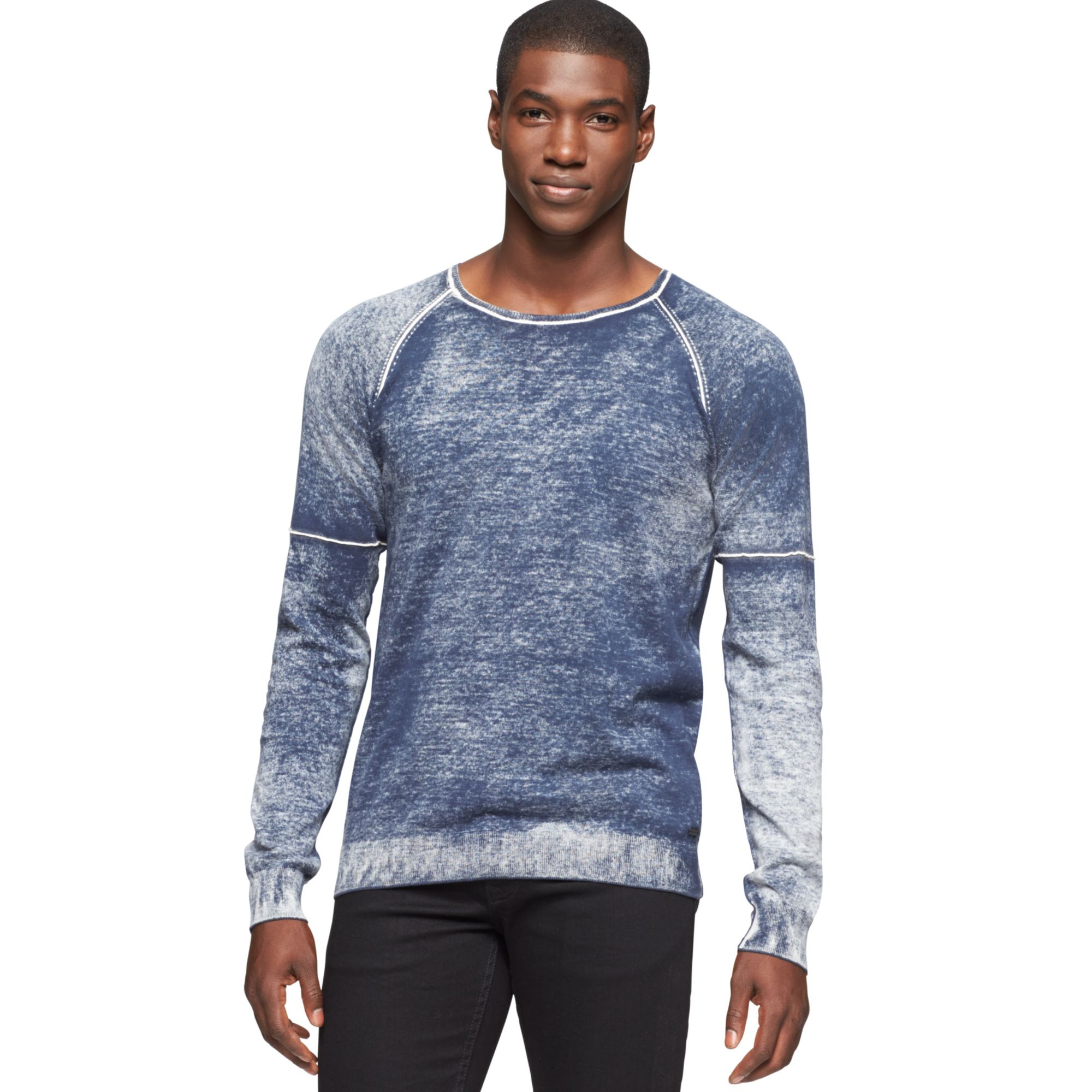 Calvin klein jeans Faded Wash Sweater in Blue for Men (Midnight Navy) | Lyst