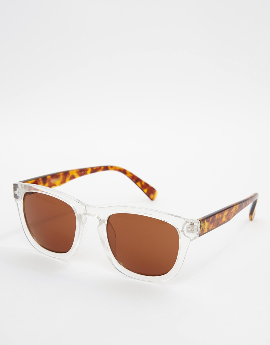 Asos Square Sunglasses With Clear Frame And Tortoiseshell Arms In White For Men Lyst 