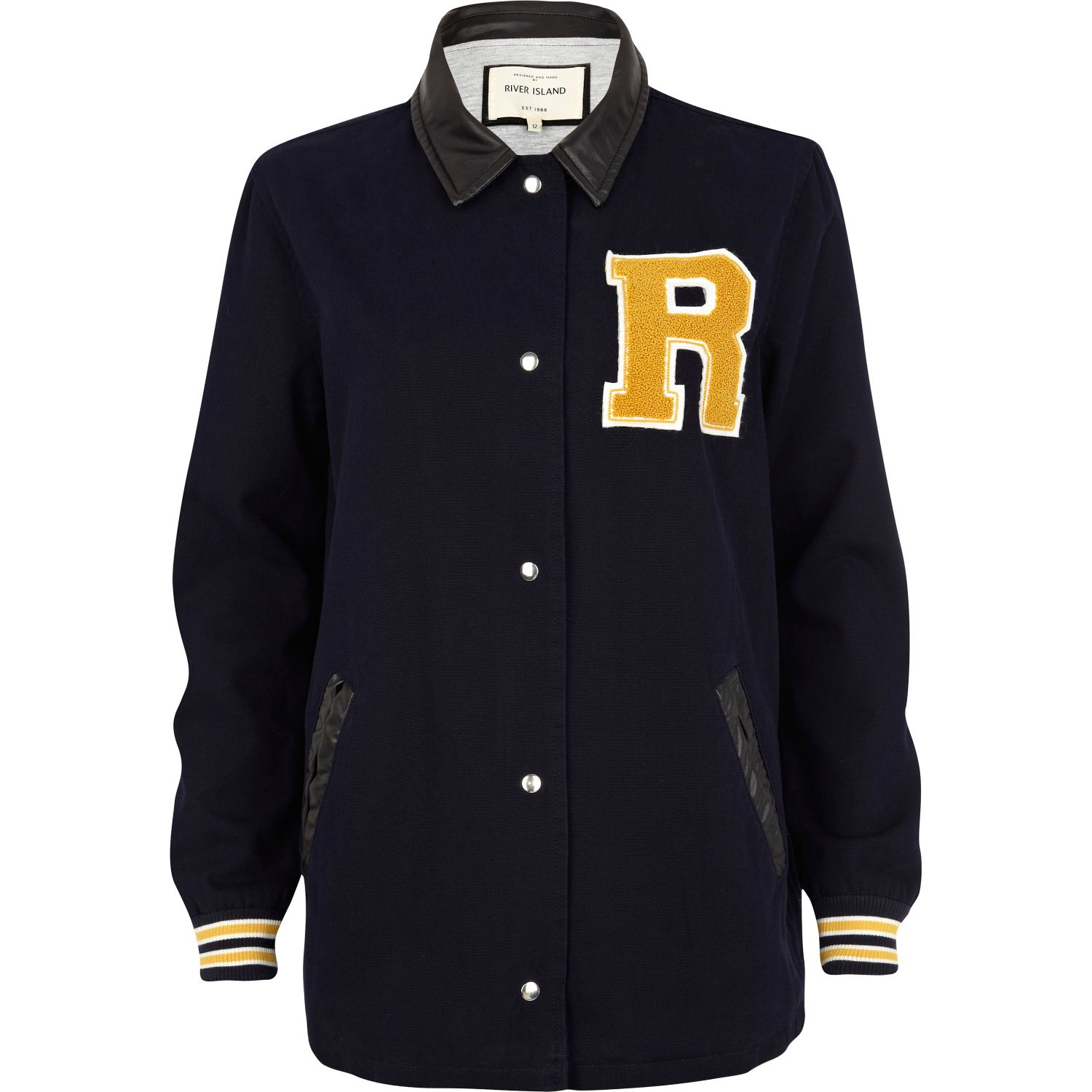 ... island Navy R Badge Longline Varsity Jacket in Blue for Men | Lyst