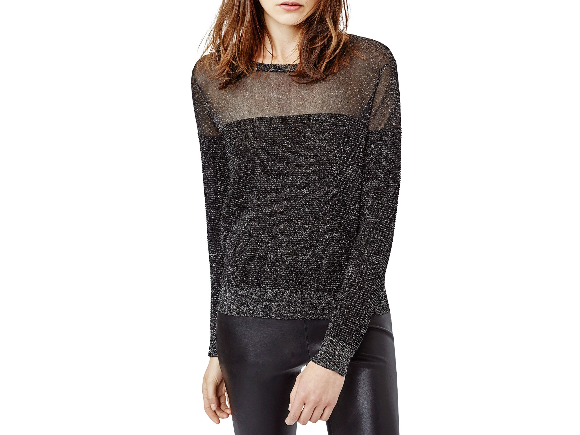 Lyst - Maje Moulin Sheer Shimmer Sweater in Black